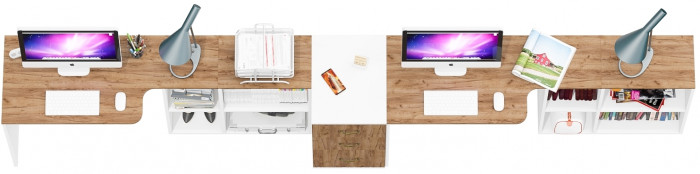 Лидер-8 Стол + Стол + Тумба МД 3.16, белый шагрень/крафт золото