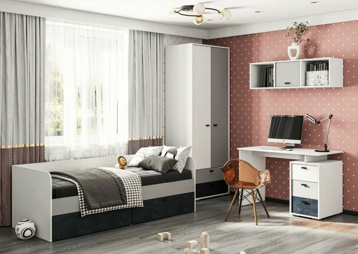 мс для детской Накки ШК2Я-800 белый/белый+серый+угольный камень