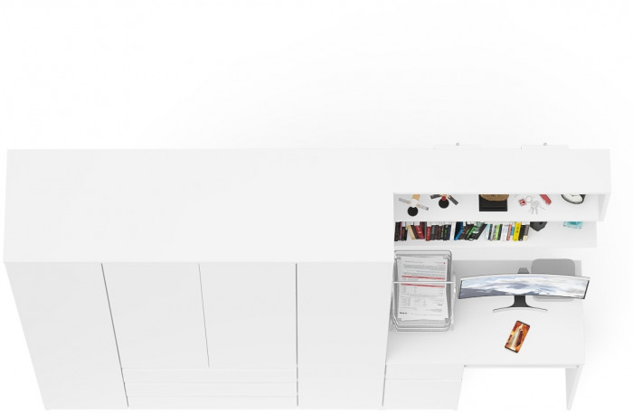 Мори компьютерный стол МС-1 левый + Шкаф МШ1600.1 + Полка 900, белый