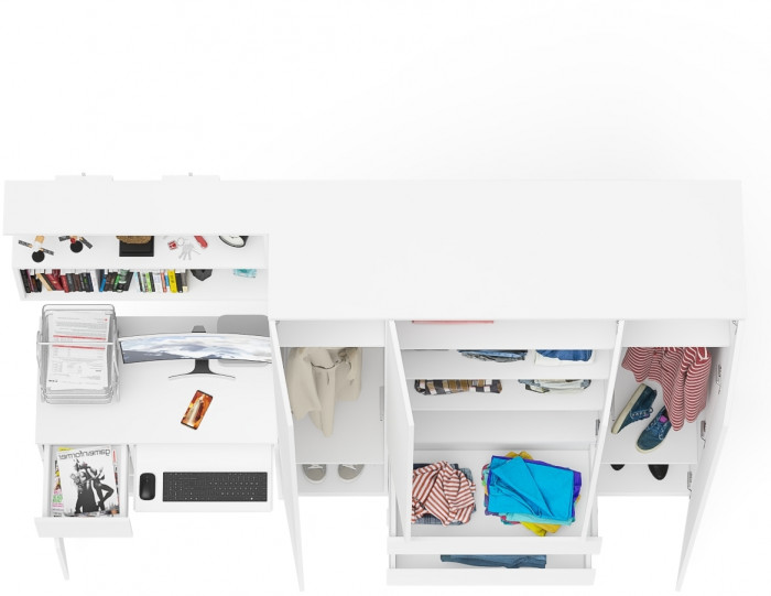 Мори компьютерный стол МС-1 левый + Шкаф МШ1600.1 + Полка 900, белый