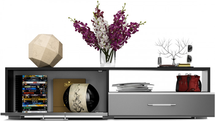 Тумба под ТВ Ларго 1,4, цвет корпус венге/фасады МДФ графитово-серый глянец, ШхГхВ 140х46х35 см., НЕ универсальная сборка