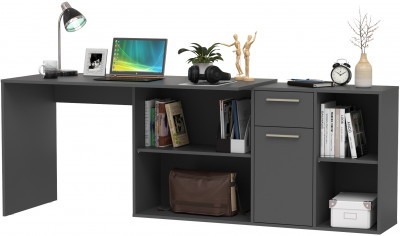 Лайт Стол письменный 03.245.01, цвет тёмно-серый, ШхГхВ 136,2х139,2х75,2 см.(угловой) или 203,7х60х75,2 см.(прямой), универсальная сборка