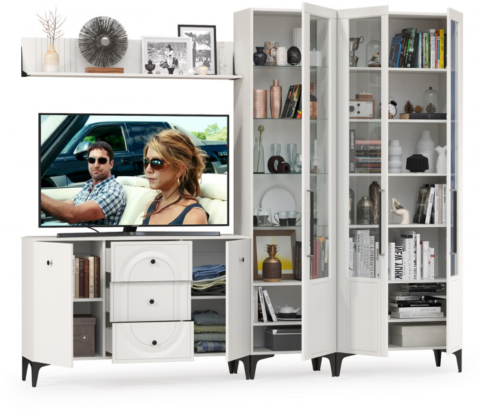 Валенсия Гостиная № 115, ЛДСП белый шагрень/МДФ белый шагрень