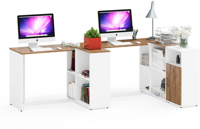 Лидер-8 Стол + Стол + Тумба МД 3.19, белый шагрень/крафт золото