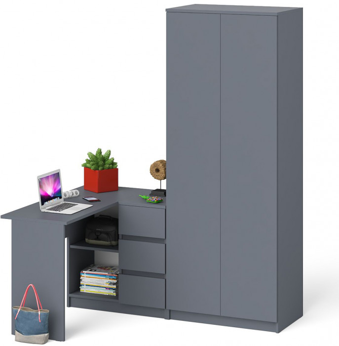Мори компьютерный стол МС-16 правый + Шкаф МШ800.1, графит