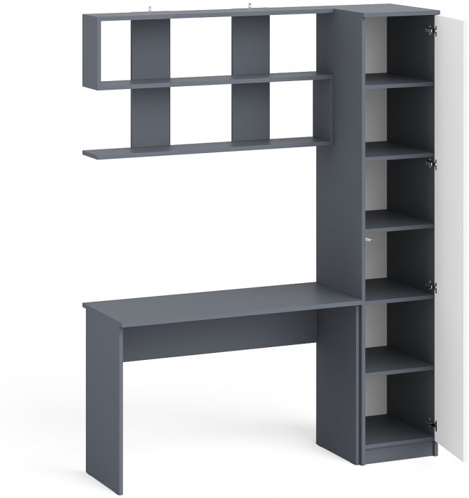 Мори письменный стол МСП1200.1 + Пенал МШ400.1 + Полка 1200, графит/белый