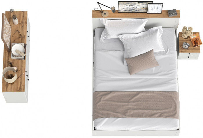 Остин 11.53 Кровать + ортопед + 16.240 Комод + 16.152 Тумба прикроватная, белый шагрень/дуб крафт золотой