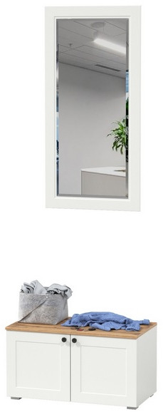 Остин 13.257 Тумба + 17.03 Зеркало, цвет белый шагрень/дуб крафт золотой, ШхГхВ 80х41,9х210 см.