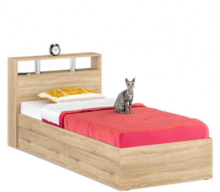 Камелия спальня № 7 Кровать 900 + Стол косметический + Зеркало + Комод, цвет дуб сонома, сп.м. 900х2000 мм., б/м, основание есть