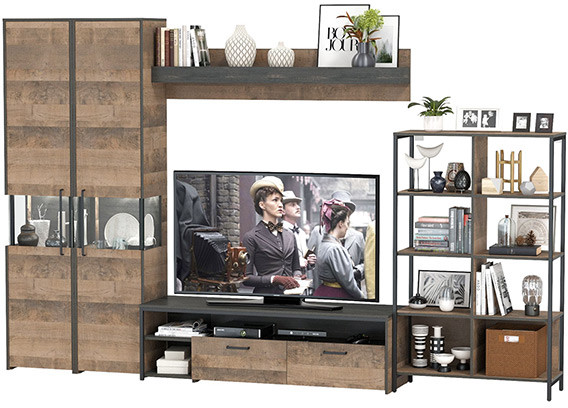 Трувор Гостиная 029, цвет дуб гранж песочный/интра, ШхГхВ 329,4х45,4х210 см., универсальная сборка