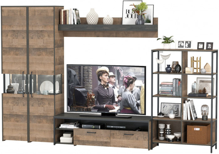 Трувор Гостиная 029, цвет дуб гранж песочный/интра, ШхГхВ 329,4х45,4х210 см., универсальная сборка