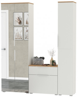 Октава Прихожая 21, белый шагрень/дуб крафт золотой/фасады МДФ белый шагрень