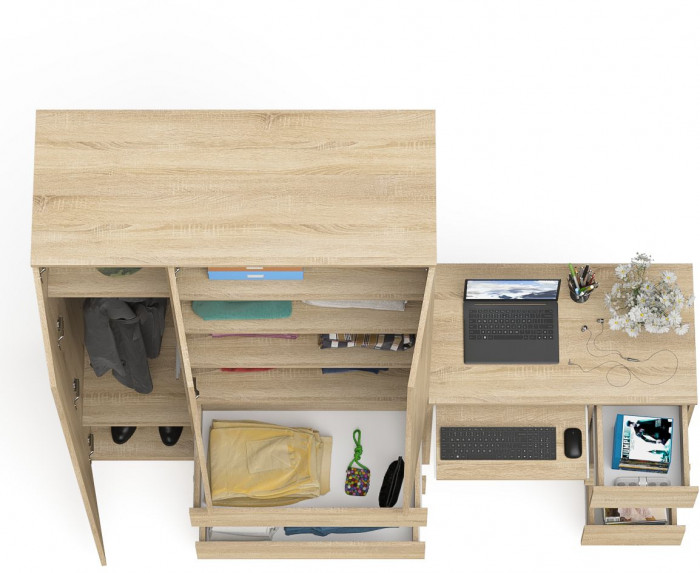 Мори Стол компьютерный МС-6 правый + Шкаф МШ1200.1, цвет дуб сонома, ШхГхВ 210,4х50,4х209,6 см., выдвижные ящики справа, НЕ универсальная сборка