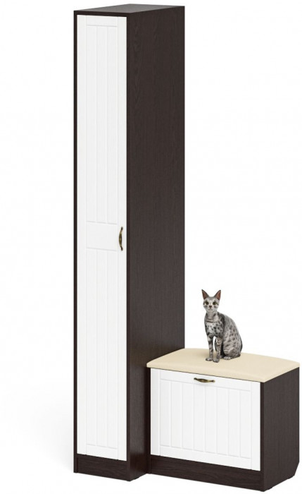 Прихожая П-6 Компоновка № 39, цвет венге/фасады МДФ белое дерево фрезеровка прованс, ШхГхВ 90х50х210 см., универсальная сборка