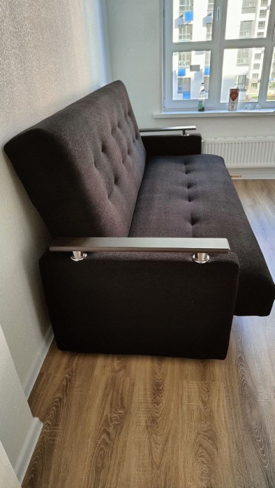 Раскладной диван-кровать, прямой, книжка, цвет черный, Милан Люкс 140