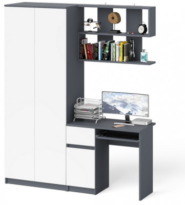 Мори компьютерный стол МС-1 левый + Шкаф МШ800.1 + Полка 900, графит/белый