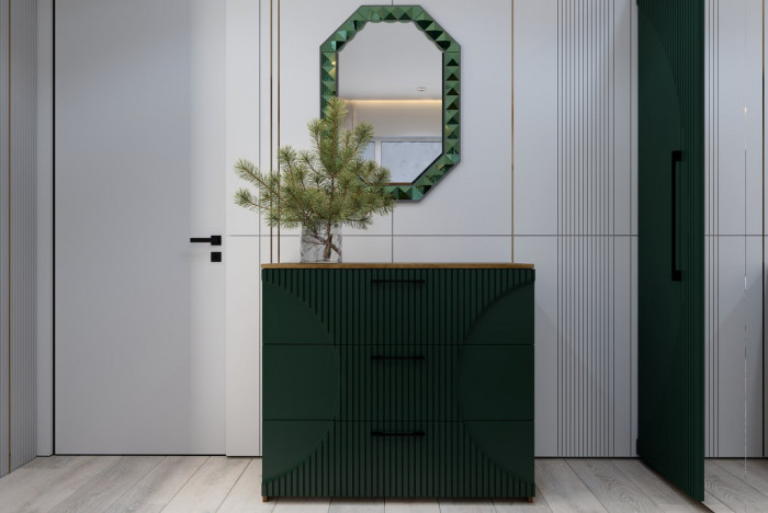 Комод с 3-мя ящиками "Монтале" - Дуб канзас/Зеленый матовый