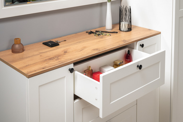 Остин Прихожая 32, цвет белый шагрень/дуб крафт золотой, ШхГхВ 200х54,3х229,6 см., универсальная сборка