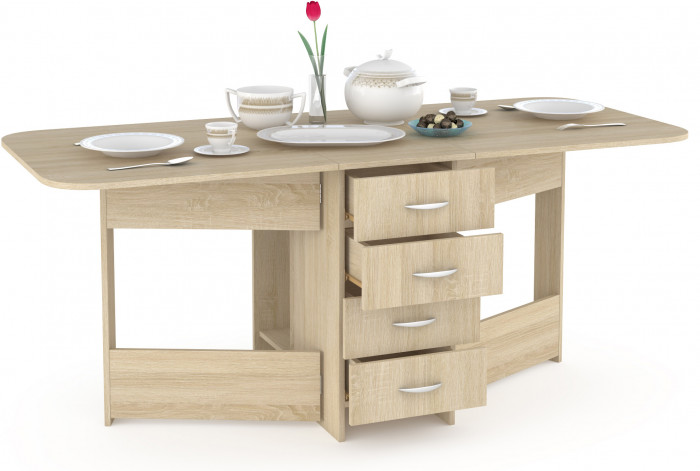 Глория 606М Стол-книжка с ящиками, цвет дуб сонома, ШхГхВ 182х78х75 см. 42х78х75 см. сложенный