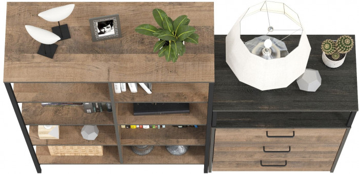 Трувор 13.151.02 Стеллаж + 13.307.02 Комод с ящиками, цвет дуб гранж песочный/интра, ШхГхВ 156х37х146 см., универсальная сборка