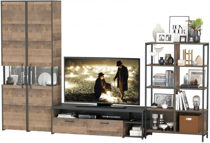 Трувор Гостиная 030, цвет дуб гранж песочный/интра, ШхГхВ 329,4х45,4х210 см., универсальная сборка