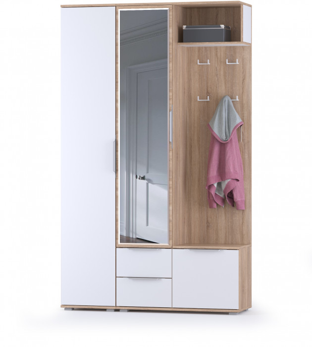 Куба Прихожая 14, цвет дуб сонома/белый премиум, ШхГхВ 126,4х38,3х210,6 см., универсальная сборка