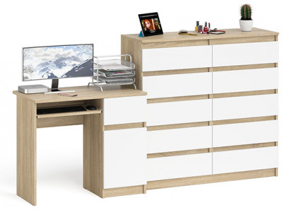 Мори Стол компьютерный МС-1 правый + Комод МК1200.10, цвет дуб сонома/белый, ШхГхВ 210,4х50х115 см., выдвижной ящик справа, НЕ универсальная сборка