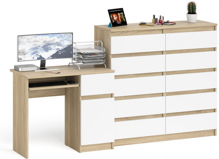 Мори Стол компьютерный МС-1 правый + Комод МК1200.10, цвет дуб сонома/белый, ШхГхВ 210,4х50х115 см., выдвижной ящик справа, НЕ универсальная сборка