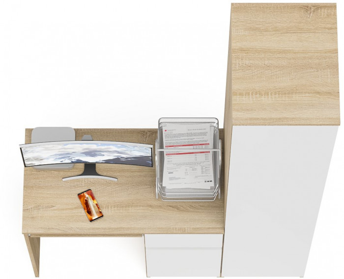 Мори Стол компьютерный МС-1 правый + Пенал МШ400.1, цвет дуб сонома/белый, ШхГхВ 130,4х50,4х209,6 см., выдвижной ящик справа, НЕ универсальная сборка