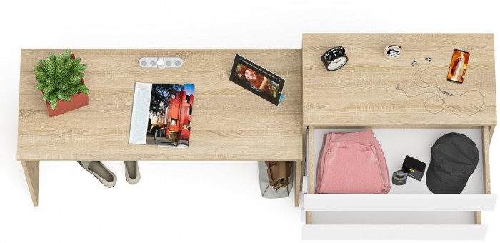 Мори Стол письменный МСП1200.1 + Комод МК800.4, цвет дуб сонома/белый, ШхГхВ 200,8х50х94 см., универсальная сборка