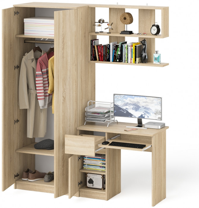 Мори компьютерный стол МС-1 левый + Шкаф МШ800.1 + Полка 900, дуб сонома