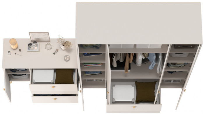 Афина Спальня Шкаф 4-х дверный + Комод с дверкой и тремя ящиками, цвет кашемир серый, ШхГхВ 160х56,3х220 + 110х45,3х83 см., универсальная сборка