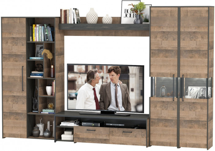 Трувор Гостиная 033, цвет дуб гранж песочный/интра, ШхГхВ 332,4х45,4х210 см., универсальная сборка