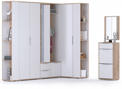 Куба Прихожая 15, цвет дуб сонома/белый премиум, ШхГхВ 230,1х107,3х210,6 см. + 50х28,3х180 см., универсальная сборка