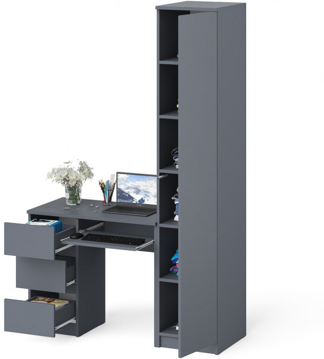 Мори компьютерный стол МС-6 левый + Пенал МШ400.1, графит