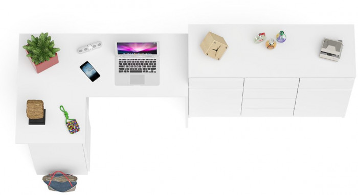 Мори Стол компьютерный МС-16 левый + Комод МК1200.4, цвет белый, ШхГхВ 244,8х84,9х94 см., выдвижные ящики слева, НЕ универсальная сборка