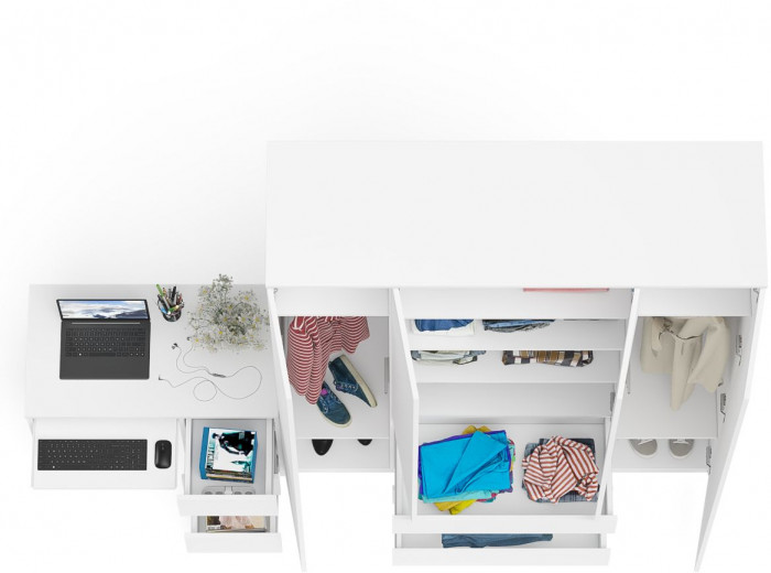 Мори Стол компьютерный МС-6 правый + Шкаф МШ1600.1, цвет белый, ШхГхВ 250,4х50,4х209,6 см., выдвижные ящики справа, НЕ универсальная сборка