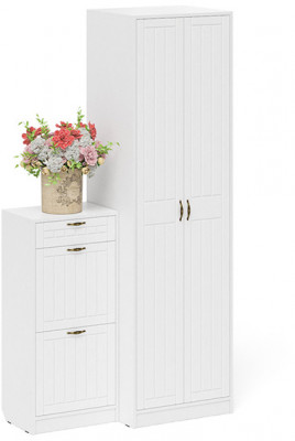 Прихожая П-6 Компоновка № 16, цвет белая шагрень/фасады МДФ белое дерево фрезеровка прованс, ШхГхВ 110х50х210 см., универсальная сборка