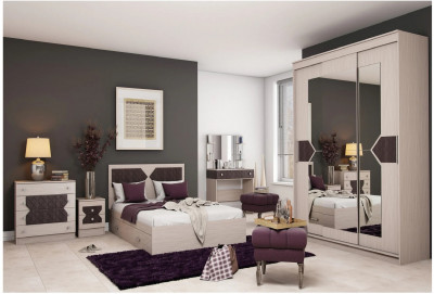 Модульная спальня Николь, композиция 1, Ясень Шимо/Лиственница темная