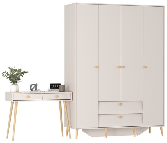 Афина Спальня Шкаф 4-х дверный + Стол, цвет кашемир серый, ШхГхВ 160х56,3х220 + 100х45х76 см., универсальная сборка