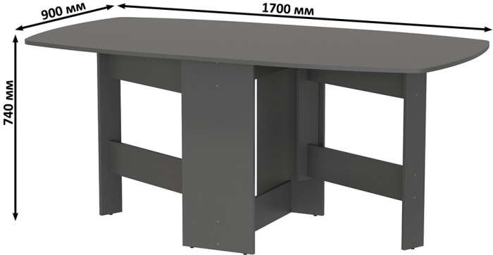 Стол-книжка раскладной 1-65М1граф, цвет графит, ШхГхВ 170х90х74 см., 30х90х74 см. сложенный
