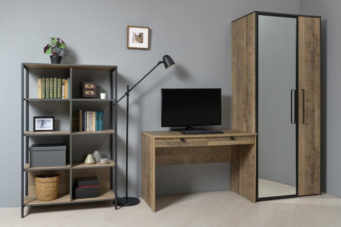 Трувор 13.204.01 Шкаф с зеркалом, цвет дуб гранж песочный/интра, ШхГхВ 88х54х210 см., зеркало, универсальная сборка