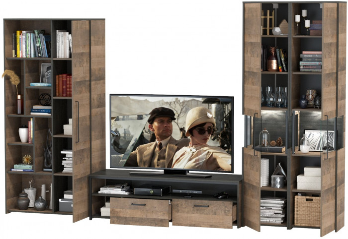 Трувор Гостиная 034, цвет дуб гранж песочный/интра, ШхГхВ 332,4х45,4х210 см., универсальная сборка