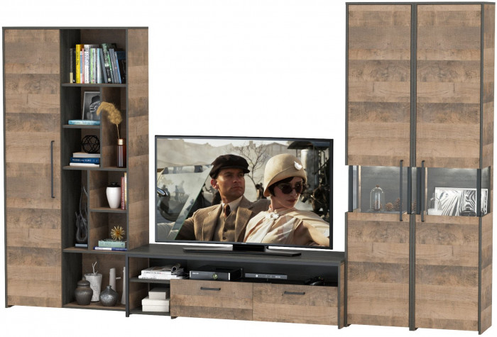 Трувор Гостиная 034, цвет дуб гранж песочный/интра, ШхГхВ 332,4х45,4х210 см., универсальная сборка