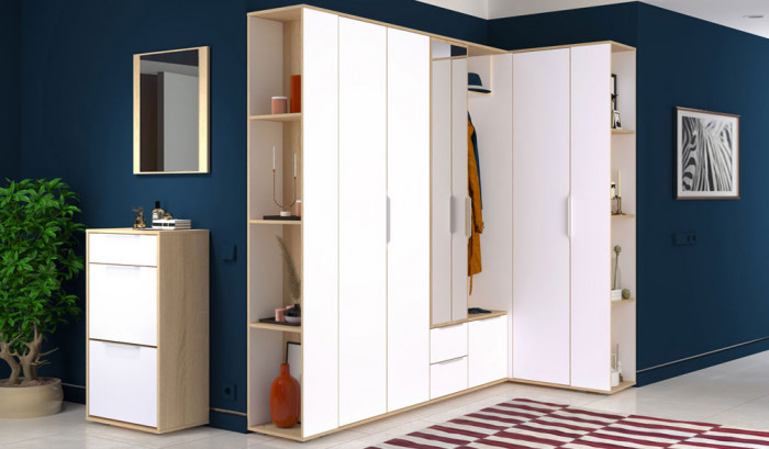 Куба Прихожая 16, цвет дуб сонома/белый премиум, ШхГхВ 230,1х107,3х210,6 см., универсальная сборка