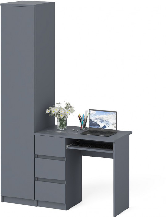 Мори Стол компьютерный МС-6 левый + Пенал МШ400.1, цвет графит, ШхГхВ 130,4х50,4х209,6 см., выдвижные ящики слева, НЕ универсальная сборка