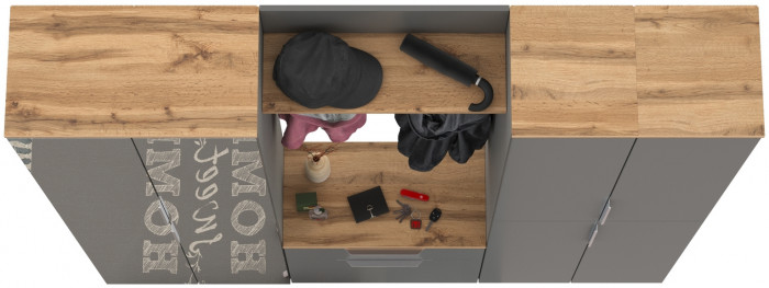 Октава Прихожая 29, цвет серый графит/дуб крафт золотой/фасады МДФ серый графит, ШхГхВ 193,7х35,4х197,6 см., универсальная сборка