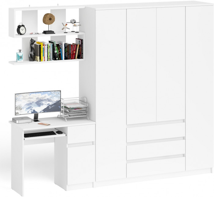 Мори компьютерный стол МС-1 правый + Шкаф МШ1600.1 + Полка 900, белый