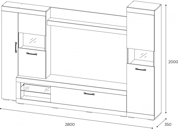 Стенка в гостиную Тесла ГС-01, дуб каньон/графит