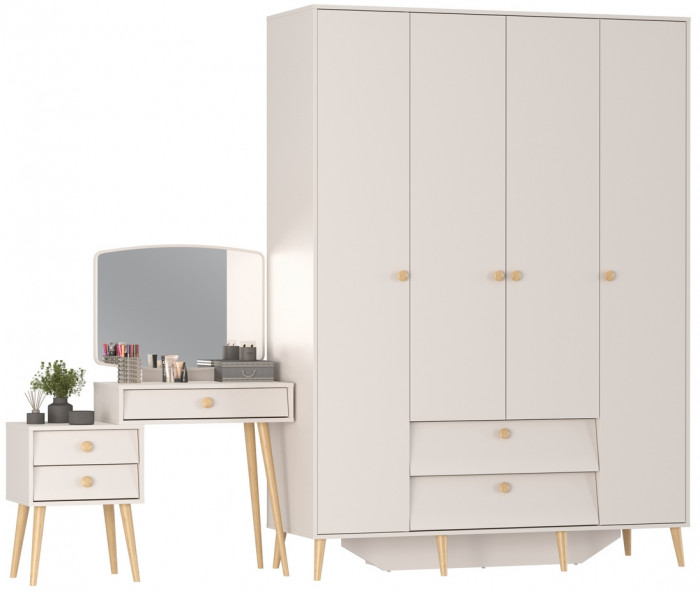 Афина Спальня Шкаф 4-х дверный + Трюмо, цвет кашемир серый, ШхГхВ 160х56,3х220 + 105х38,6х129 см., универсальная сборка